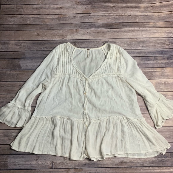 Free People Tops - Free People White Bell Sleeve Button Down